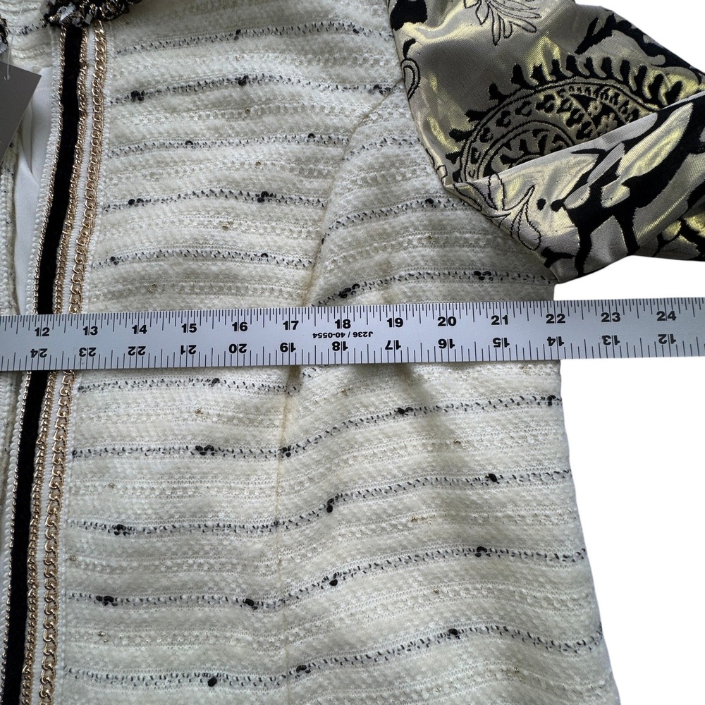 Chicos Versailles Sleeve Jacket 3 Womens XL Ecru Tweed Gold Metallic Paisley NWT - Picture 6 of 12